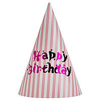 Набір ковпаків "З Днем Народження", 6 шт, рожевий, 24 см YOO-HOO!