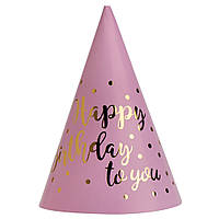 Набір ковпаків "Happy Birthday", 6 шт, рожевий, 20 см YOO-HOO!