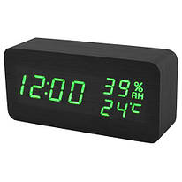 Мережевий настільний годинник VST-862S-4 термометр і гігрометр (USB ААА) Чорний корпус та зелені цифри