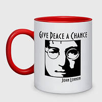 Чашка с принтом двухцветная «John Lennon Джон Леннон Give Peace a Chance» (цвет чашки на выбор)