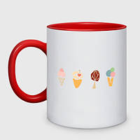 Чашка с принтом двухцветная «Мороженое стилизованное рожки и эскимо» (цвет чашки на выбор)