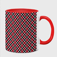 Чашка с принтом «Красно-черный клетчатый узор шотландка» (цвет чашки на выбор)