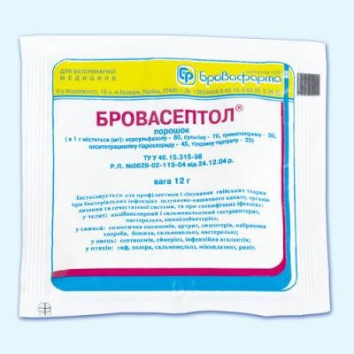 Бровасептол 12 г порошок комплексний антибіотик для тварин та птиці