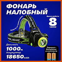 Удобный налобный фонарь Bailong Налобный фонарь яркий COB XPE + сенсор 18650 usb Фонарик на голову