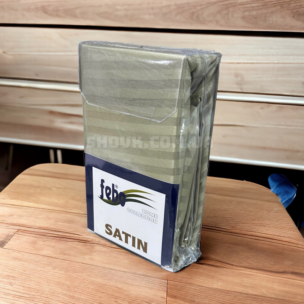 Простирадло на резинці страйп сатин Febo Stripe Satin Оливоквый, фото 1