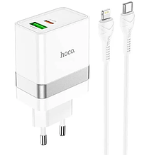 СЗУ блок Hoco N21 PD30W + QC3.0 (1Type- C/  1 USB/  3A) Type- C- iPhone білий