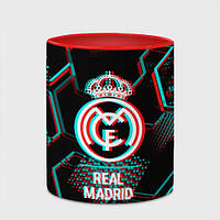 Чашка с принтом «Real Madrid FC в стиле glitch на темном фоне» (цвет чашки на выбор)