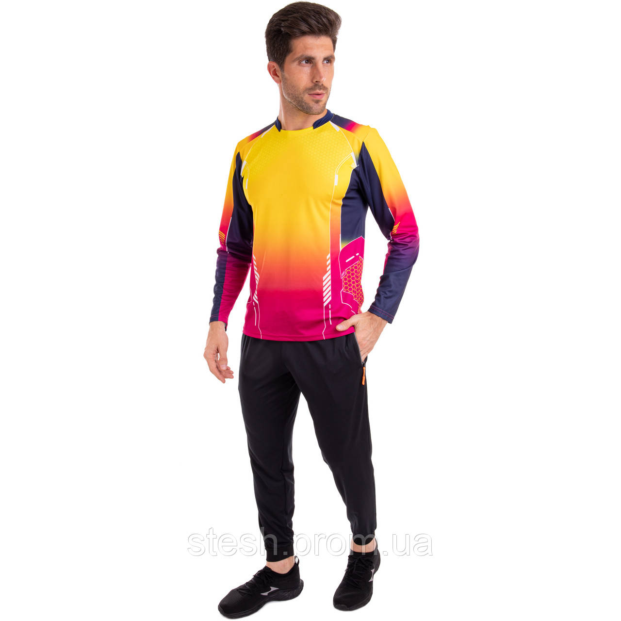 Комплект одягу для тенісу чоловічий лонгслів і штани Lingo LD-1862A розмір 3xl колір жовтий-червоний se
