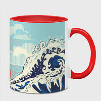 Чашка с принтом «Морской пейзаж с большими волнами на закате» (цвет чашки на выбор)