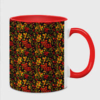 Чашка с принтом «Хохлома - красная рябина» (цвет чашки на выбор)