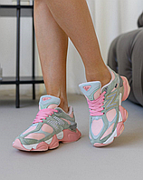 Женские кроссовки New Balance 9060 Green Pink Нью Баланс зеленые с розовым замшевые весна лето осень