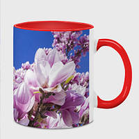Чашка с принтом «Цветущая розовая магнолия» (цвет чашки на выбор)