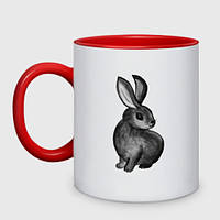Чашка с принтом двухцветная «Черный кролик символ года 2023» (цвет чашки на выбор)