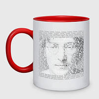 Чашка с принтом двухцветная «Джон Леннон, портрет, текст песни» (цвет чашки на выбор)