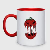 Чашка с принтом двухцветная «Агрессивный красный помидор» (цвет чашки на выбор)