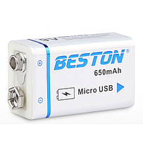 Аккумулятор крона Beston 650mAh 9V Li-ion microUSB дубл