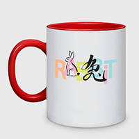 Чашка с принтом двухцветная «Иероглиф - кролик» (цвет чашки на выбор)
