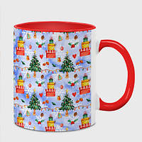 Чашка с принтом «Новый год елки и подарки» (цвет чашки на выбор)