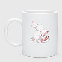 Чашка с принтом керамическая «Зайчики обнимаются в танце»