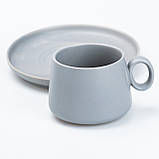 Чашка з блюдцем керамічна 300 мл Сіра, фото 2