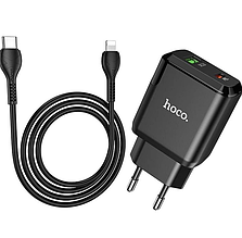 СЗУ блок Hoco N5 PD+QC3.0 (1USB/  3.0A) 20W + кабель Type- C на iPhone чорний