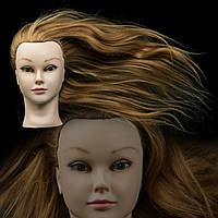 Учебная голова-манекен на штативе 55-60 см. 100% натуральных волос