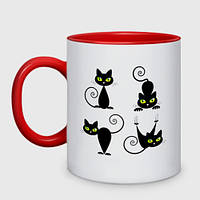 Чашка с принтом двухцветная «Четыре кота» (цвет чашки на выбор)