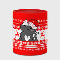 Чашка с принтом «Котик новогодний - Свитер с оленями» (цвет чашки на выбор)