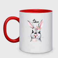 Чашка с принтом двухцветная «Кролик - символ 2023 года» (цвет чашки на выбор)