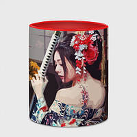 Чашка с принтом «Японская девушка с самурайским мечом» (цвет чашки на выбор)