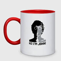 Чашка с принтом двухцветная «Джон Леннон - портрет» (цвет чашки на выбор)