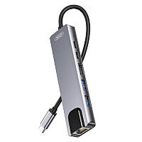Hub XO HUB013 Type-C |Type-C to HDMI+PD*2+USB*2+LAN 6 in 1 Silver