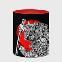 Чашка з принтом «Самурай із мечем на чорному тлі» (колір чашки на вибір)