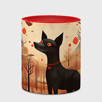 Чашка с принтом «Собака в лесу в Folk Art стиле» (цвет чашки на выбор)