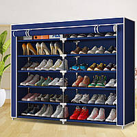 Тканевый двойной пылезащитный складной шкаф-органайзер для хранения вещей и обуви на 12 секции T2712 Синий