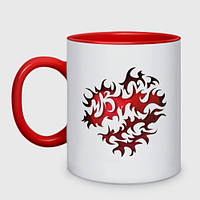 Чашка с принтом двухцветная «Трайбл сердце» (цвет чашки на выбор)