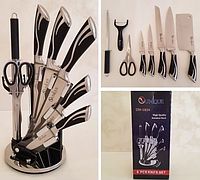 Набор кухонных ножей на крутящейся подставке UNIQUE UN-1834 (9 предметов)