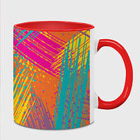 Чашка с принтом «Абстрактный набор мазков жёлтых, розовый, синий и оранжевых красок»