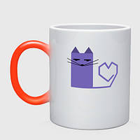 Чашка с принтом хамелеон «Кот с сердечком в минимализме» (цвет чашки на выбор)