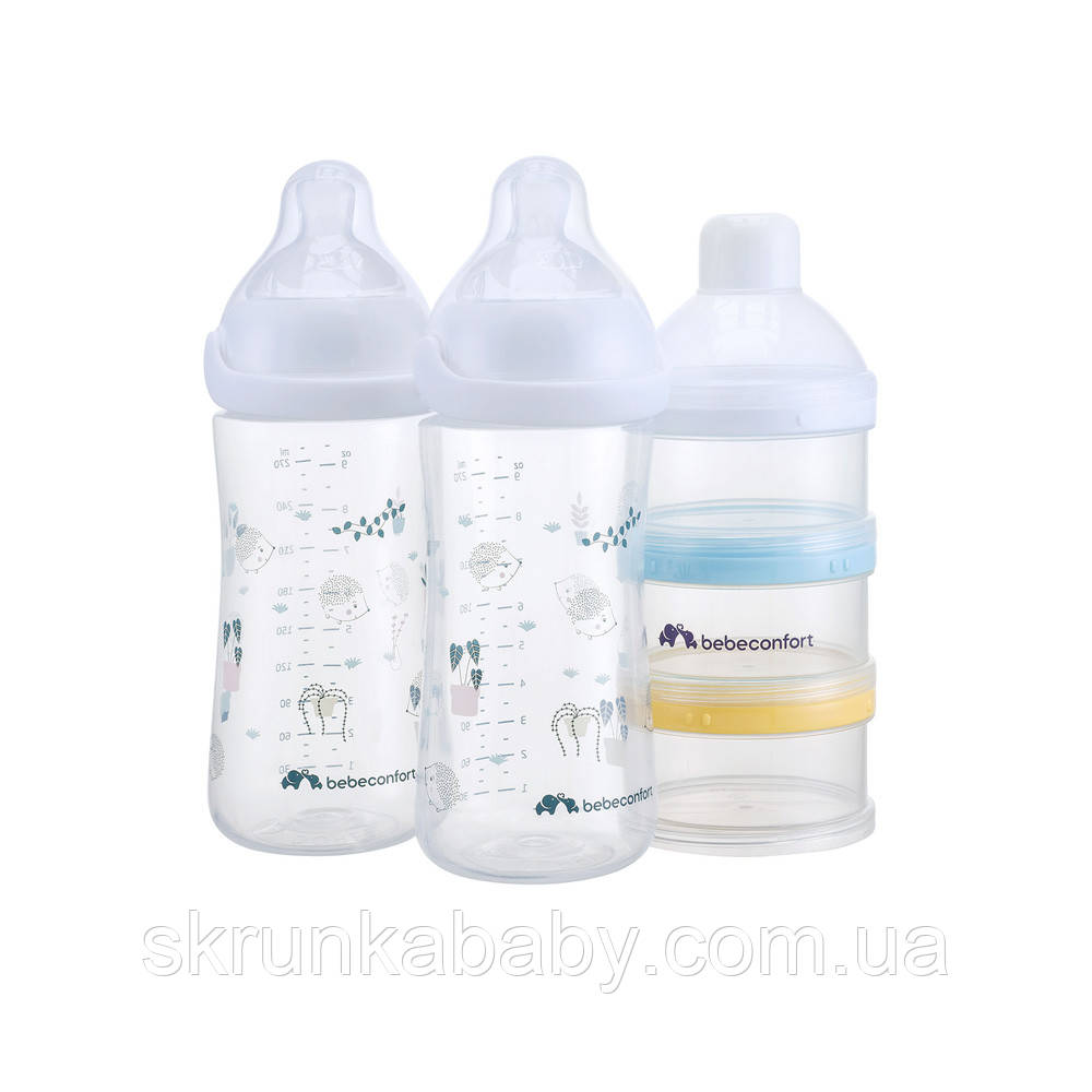 Пляшечка для годування Bebe Confort EMOTION PHYSIO Urban Garden, 2 шт, 270 мл, з диспенсером (біла)