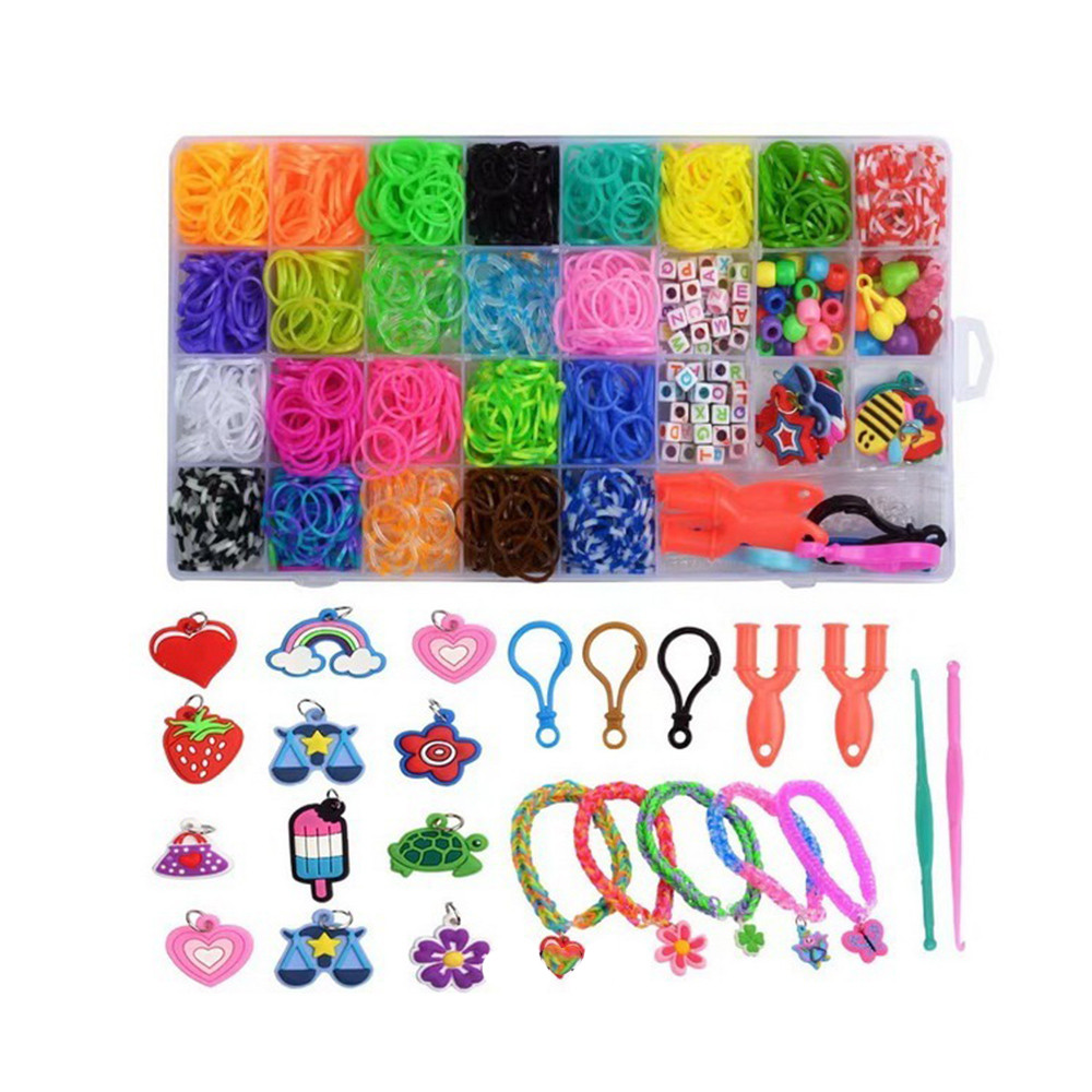 Набір для плетіння браслетів  BSD41 (40шт) резинки, підвіски, крючки, у пеналі/пакет, 26-13-2,5см