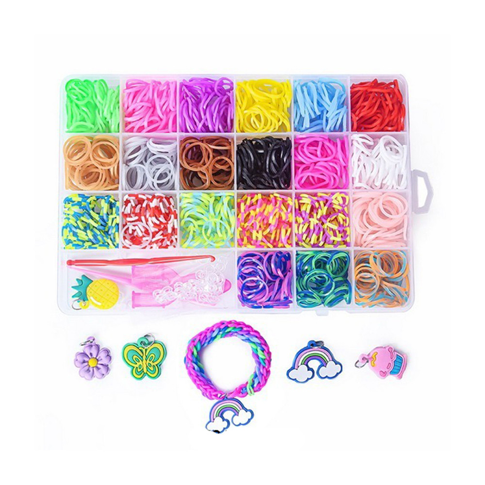 Набір для плетіння браслетів  BSD69 (80шт) резинки, підвіски, крючок, у пеналі/пакет, 19-13-2,5см
