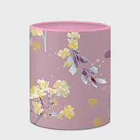 Чашка с принтом «Паттерн с цветами на пыльном розовом фоне» (цвет чашки на выбор)