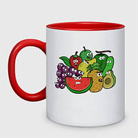 Чашка с принтом двухцветная «Ягоды и фрукты» (цвет чашки на выбор)