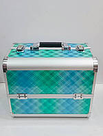 Алюминиевый кейс для косметики, цвет- бирюзово-голубой градиент
