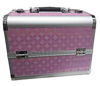 Профессиональный алюминиевый кейс для косметики, узор розовый ромб