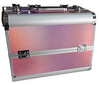 Профессиональный алюминиевый кейс для косметики, розово-сиреневый градиент