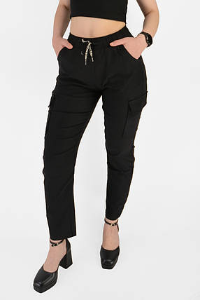 Штани жіночі стрейч-котон із накладними кишенями (Угорщина) Штани карго Чорний колір M, фото 1