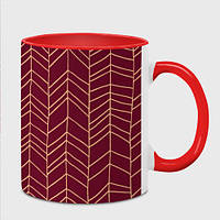 Чашка с принтом «Красный фон и пудровые линии паттерн» (цвет чашки на выбор)