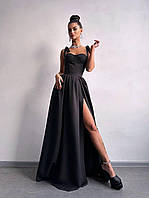 Жіноча вечірня сукня максі з корсетним верхом та розрізом по ніжці